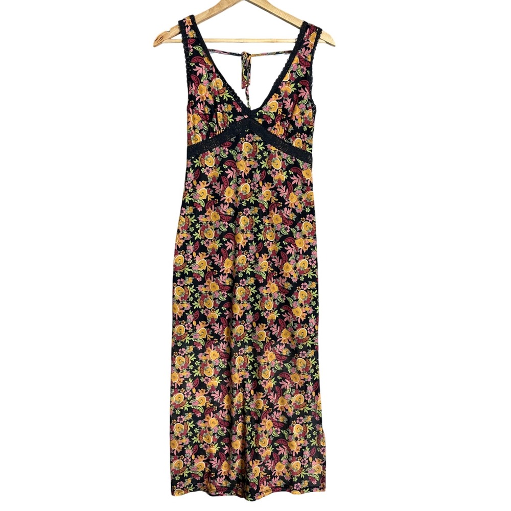 Romantic Citrus Floral Lace Trim Slip‎ Dress  y2k European Summer Midi Small